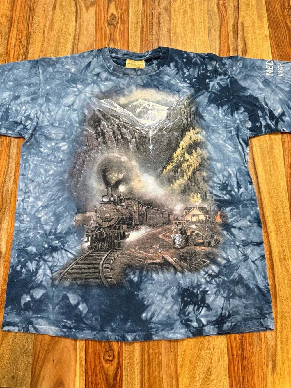 Vintage 1999 The Mountain Ted Blaylock Train T-Shirt Size L Blue